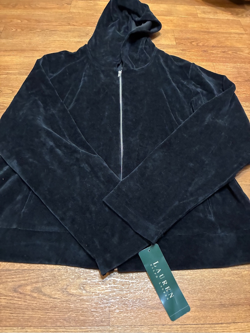 Ralph Lauren Black Velvet Zip-Up Hoodie Jacket Size XL
